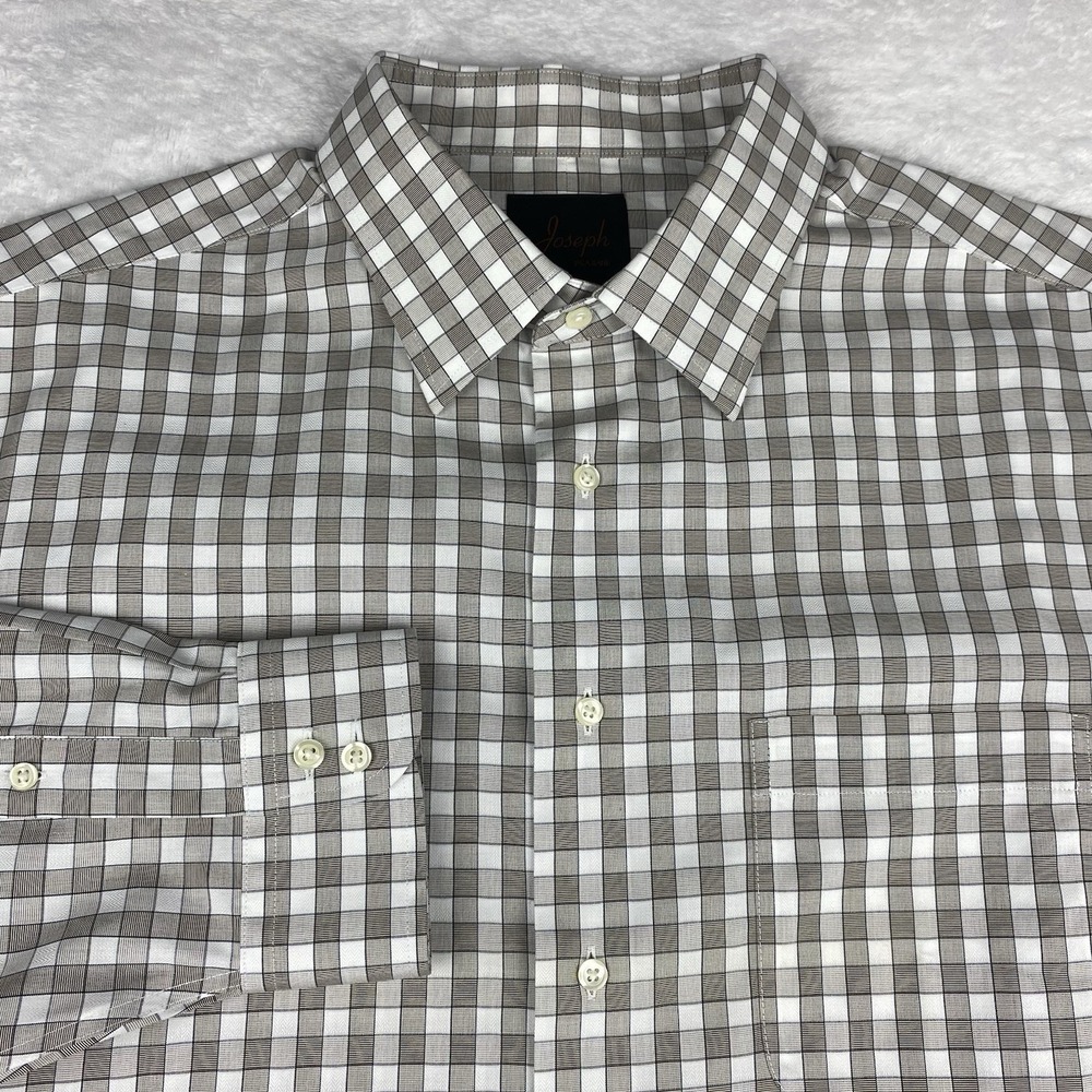 Jos. A. Bank "Joseph" Dress‎ Shirt Mens 17.5-35 Gray/Brown Checks Tailored NWT!